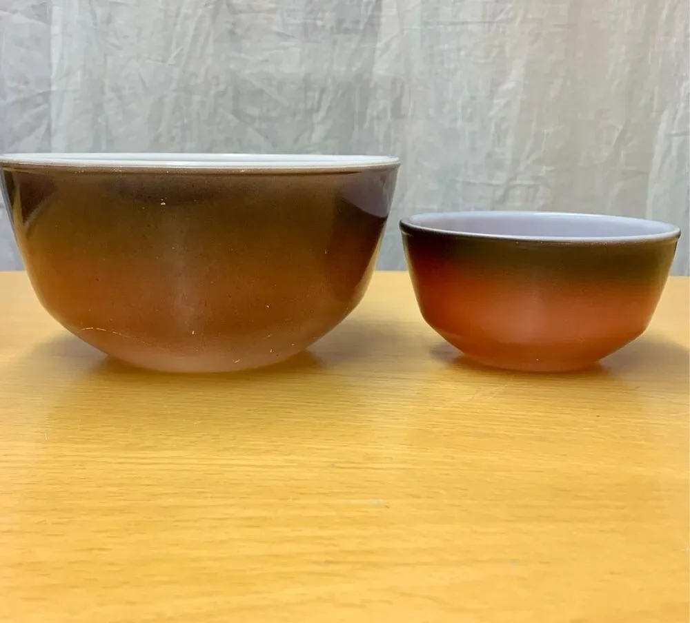 2 Vintage Fire-King Red Milk Glass Stackable Mixing Bowls Lot